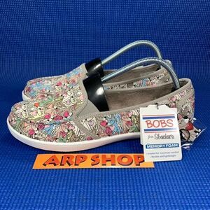 BOBS FROM SKECHERS Women`s Size 10 Grey White Comfort Shoes SN 113489